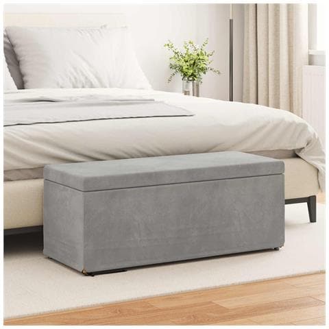 Pouf Grigio chiaro Velluto e Legno Ingegnerizzato - Foto 2