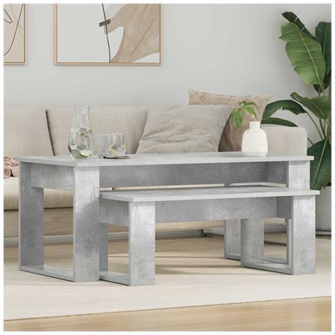 Set di Tavolini da Caffè 2 pcs Grigio cemento Legno multistrato - Foto 2