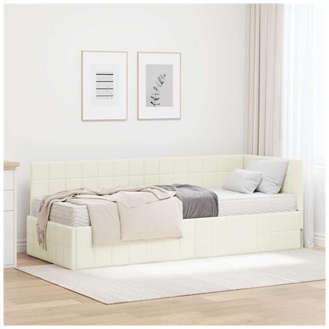 Struttura Letto Angolare con Materasso 2 pcs Crema Velluto - Foto 2