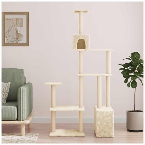 Albero per gatti con pali per graffiare in sisal Crema 177,5 cm - Foto 2