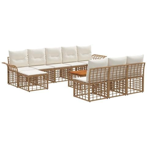 Set di divani da esterno 11 pcs Naturale e Bianco Crema - Foto 1