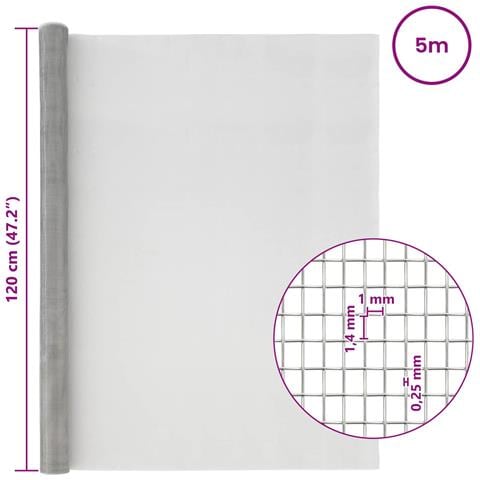 Rete per schermatura 120 x 500 cm 18 Mesh Argento - Foto 7