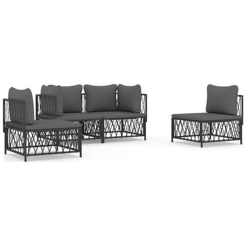 Set Salotto da Giardino 4 pz con Cuscini in Acciaio Antracite - Foto 1