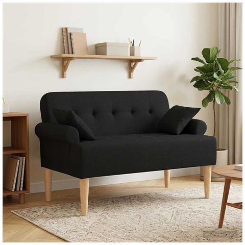 Loveseat con bottoni imbottiti Nero 120 x 65 x 79 cm Tessuto - Foto 2