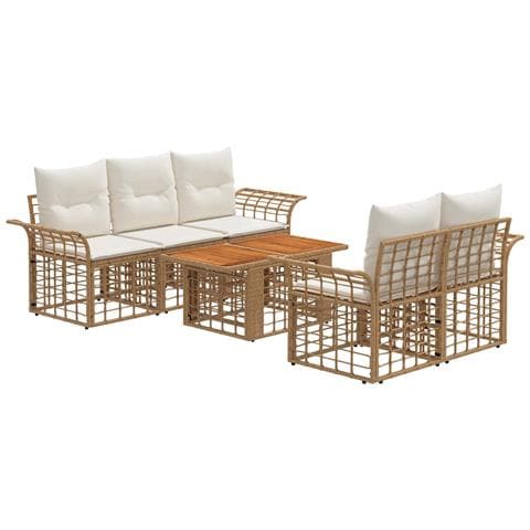 Set Divano da Giardino 6 pz Naturale e Bianco Crema polyrattan - Foto 1