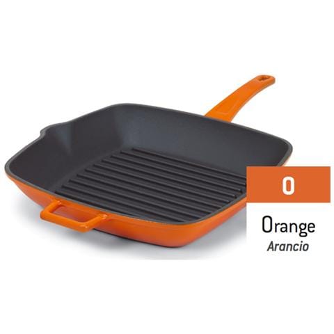 Griglia Bicolore In Ghisa Con Maniglie Arancio - Misura Cm 26x26 - Foto 1