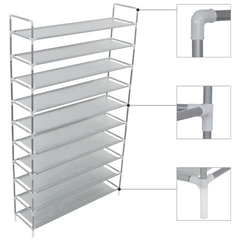 Scarpiera con 10 Ripiani Metallo e Tessuto non Tessuto Argento - Foto 1