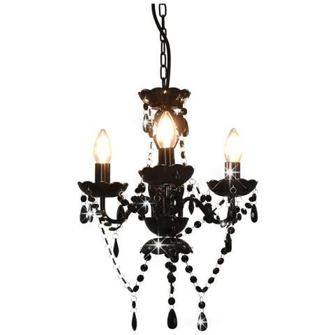 Lampadario Con Perline Nero Tondo 3 E14 - Foto 1