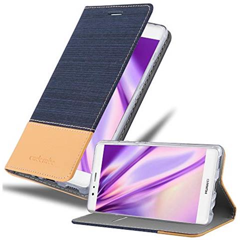Custodia Compatibile Con Huawei P9 In Blu Scuro Marrone - Coperchio Protettiva Con Chiusura Magnetica, Funzione Stand E Tasca Per Le Carte - Foto 1