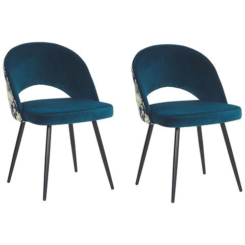 Set Di 2 Sedie Da Pranzo In Velluto Blu Vivian - Foto 17