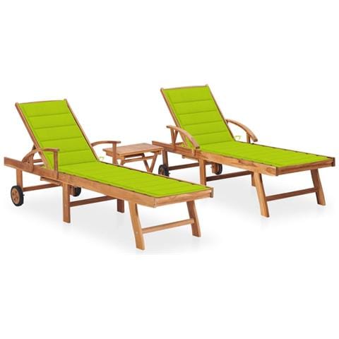 Sdraio 2 pz con Tavolo e Cuscino in Legno Massello di Teak - Foto 1