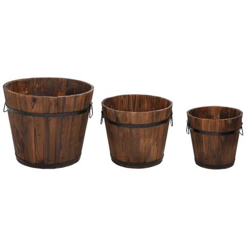 Set Secchi Per Fiori 3 Pz In Legno Massello Di Abete - Foto 1