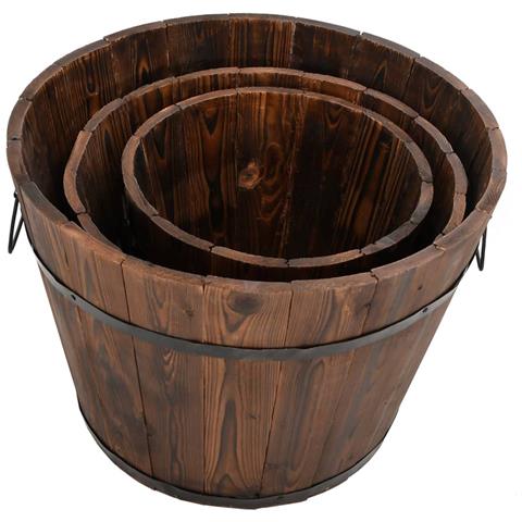 Set Secchi Per Fiori 3 Pz In Legno Massello Di Abete - Foto 2