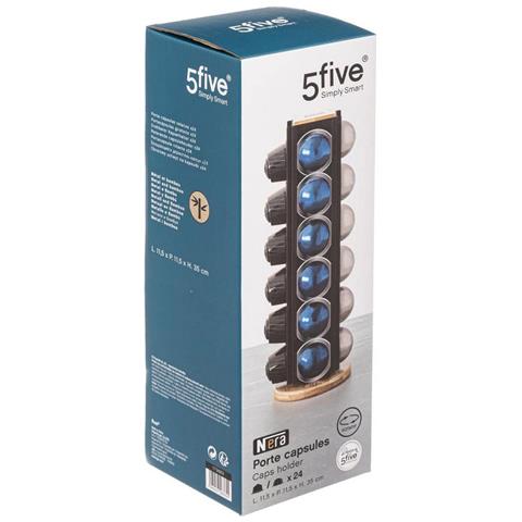 Supporto Per 24 Capsule Di Caffè Secret De Gourmet Noir Kitchen Nero Metallo Bambù (11,5 X 11,5 X 35 Cm) - Foto 2