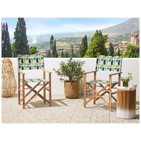 Set Di 2 Sedie Legno Di Acacia Chiaro Motivo Geometrico Grigio Multicolore Cine - Foto 1