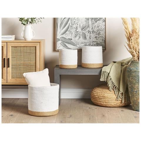 Set Di 3 Cestini Basima Cotone Bianco - Foto 1