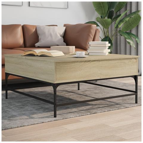 Tavolino Rovere Sonoma 95x95x45 Cm Legno Multistrato E Metallo - Foto 3