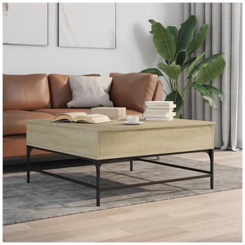 Tavolino Rovere Sonoma 95x95x45 Cm Legno Multistrato E Metallo - Foto 1