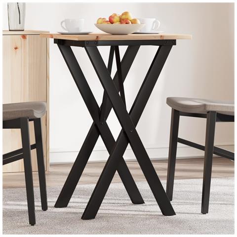 Tavolo Da Pranzo Telaio A X 50x50x75 Cm Massello Pino E Ghisa - Foto 1