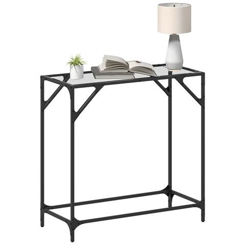 Tavolino Consolle Piano Vetro Trasparente 80x35x81cm In Acciaio - Foto 3