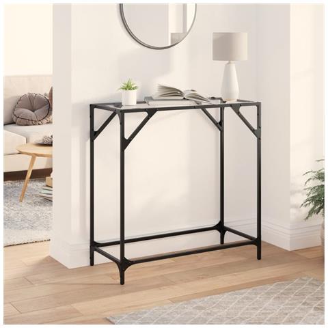 Tavolino Consolle Piano Vetro Trasparente 80x35x81cm In Acciaio - Foto 1