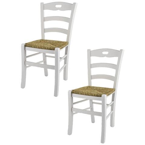 Set 2 Sedie Modello Savoie Per Cucina Bar E Sala Da Pranzo, Robusta Struttura In Legno Di Faggio Color Bianco E Seduta In Paglia - Foto 1