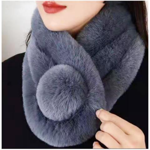 Sciarpa Di Pelliccia, Sciarpe Di Pelliccia Spesse Invernali Calde Grey - Foto 2