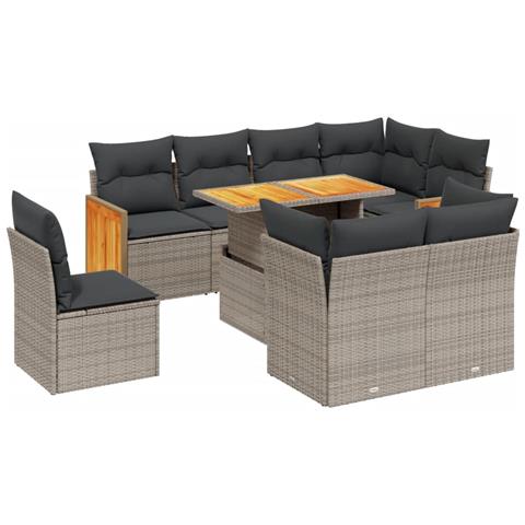 Set Divano Da Giardino 9 Pz Con Cuscini Grigio In Polyrattan - Foto 1