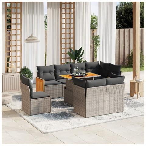 Set Divano Da Giardino 9 Pz Con Cuscini Grigio In Polyrattan - Foto 3