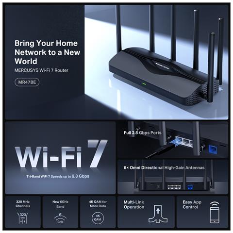 MR47BE router wireless 2.5 Gigabit Ethernet Tri-band (2,4 GHz / 5 GHz / 6 GHz) Nero - Foto 10