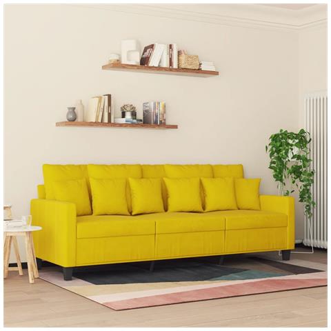 Divano A 3 Posti Giallo 180 Cm In Velluto - Foto 3