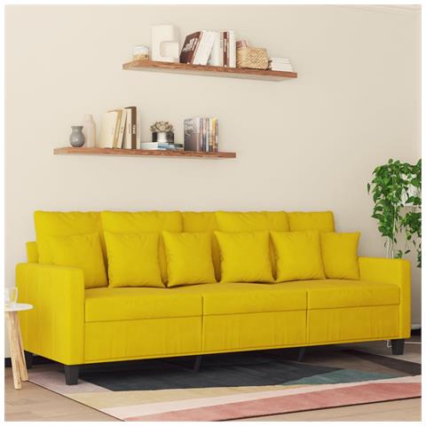 Divano A 3 Posti Giallo 180 Cm In Velluto - Foto 1