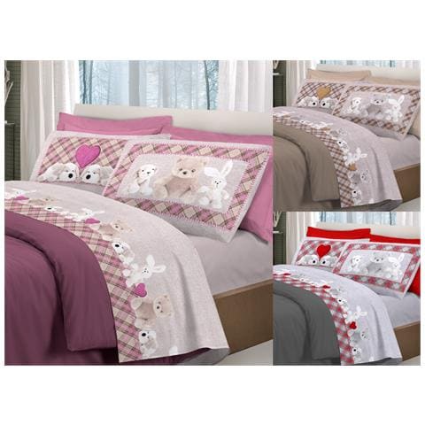 Completo Lenzuola Linea Pensieri Delicati 100% Cotone Disegno Peluche Piazza E Mezza Rosa - Foto 2