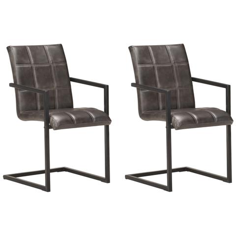 Lusso Casadino - Sedie Da Pranzo A Sbalzo 2 Pz Grigie In Vera Pelle - Foto 2