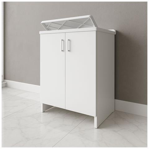 Mobile Lavanderia Bianco Lavabo Resina 45x50x85 Asse Lavaggio Cm Doppia Anta - Foto 1