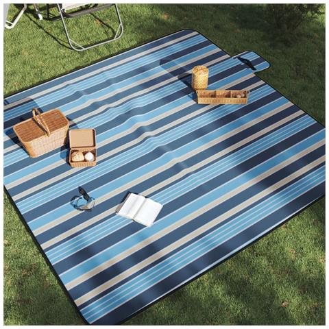 Tovaglia Picnic Pieghevole Strisce Blu e Bianco 200x200 Velluto - Foto 2