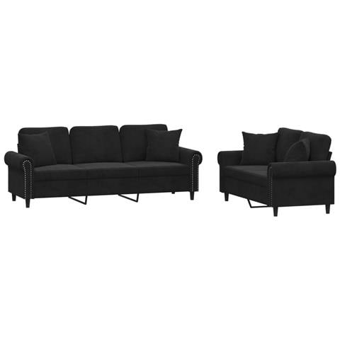 Set di Divani 2 pz con Cuscini Nero in Velluto - Foto 1