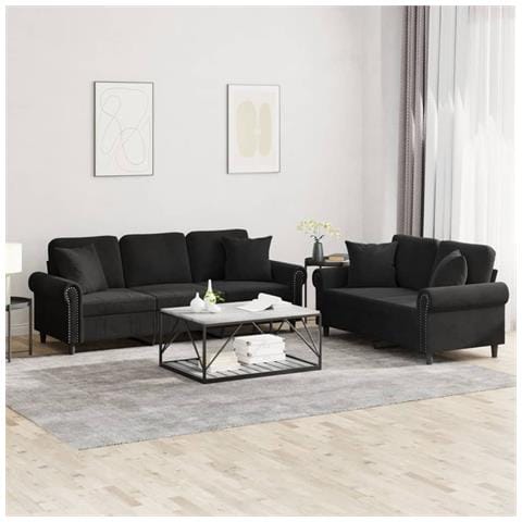Set di Divani 2 pz con Cuscini Nero in Velluto - Foto 2