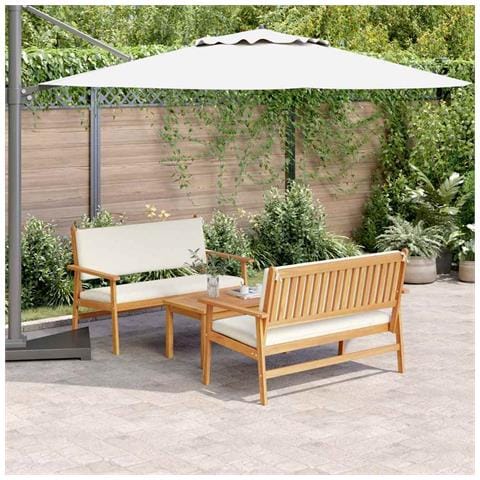 Set di divano da giardino a 3 pezzi con cuscini in legno massello di acacia - Foto 2