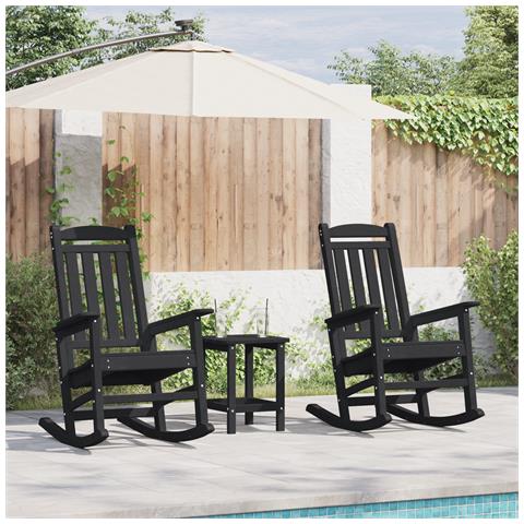 Set di Lounge da Giardino  3 Pezzi Nero HDPE, Sedia a dondolo giardino  nera 70x92x108 cm HDPE, Tavolino laterale Adirondack  nero 38x38x45 cm HDPE - Foto 2