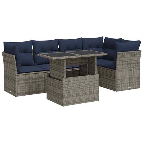 Set Divano da Giardino 6pz con Cuscini Grigio Polyrattan Acacia - Foto 1