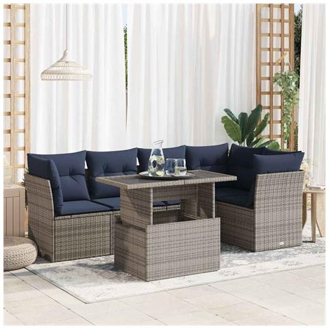 Set Divano da Giardino 6pz con Cuscini Grigio Polyrattan Acacia - Foto 2