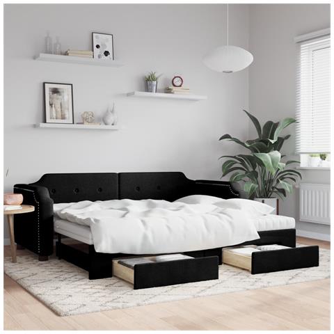 Divano Letto Estraibile con Cassetti Nero 80x200 cm in Tessuto - Foto 2
