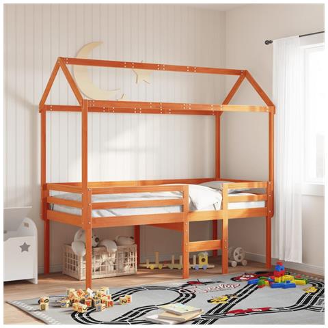 Letto a Soppalco con Tetto Cera 90x190cm Legno Massello di Pino - Foto 2