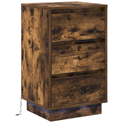 Comodino con LED Rovere Affumicato 39x34.5x65 cm Legno ingegnerizzato - Foto 1