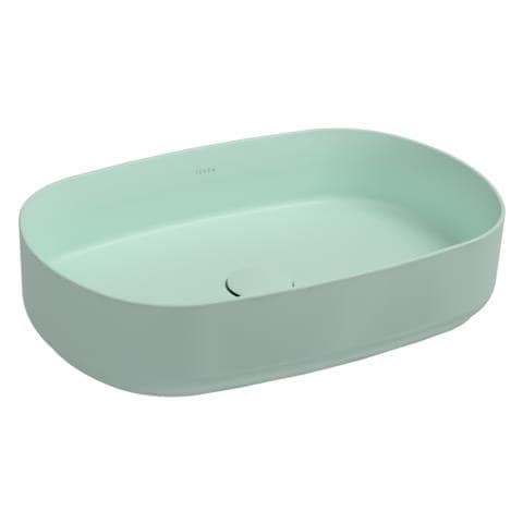 Lavabo Ovale Da Appoggio Senza Troppo Pieno In Ceramica Senza Foro Rubinetto - Menta Opaco - Foto 1