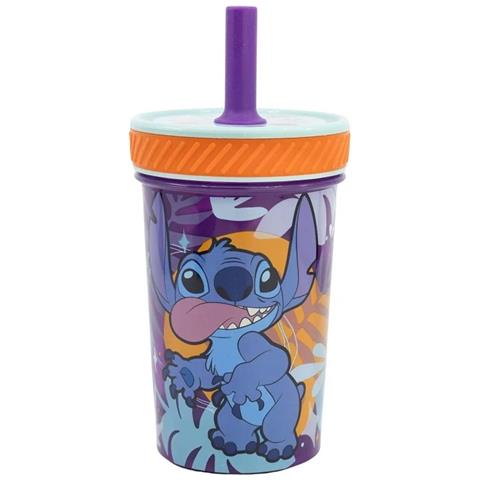 Bicchiere 370 Ml Stitch Per Bambini Dropsafe Con Cannuccia Collezione Aloha, Multicolore - Foto 1