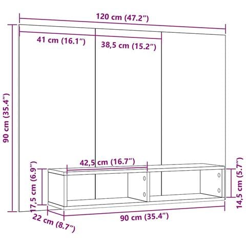 Mobile TV da Parete Legno vecchio 120 x 23.5 x 90 cm - Foto 9