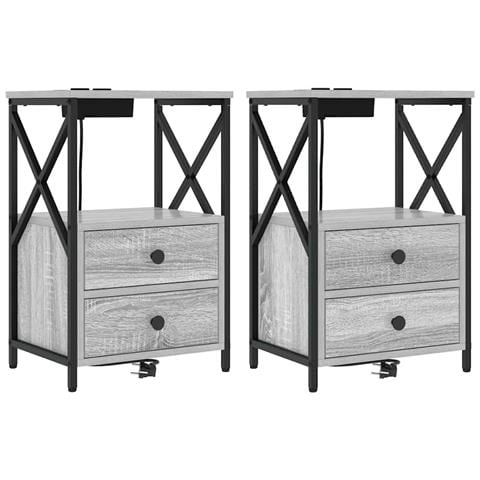 Comò con stazione di ricarica con cassetto 2 pcs Grigio sonoma - Foto 1