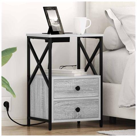 Comò con stazione di ricarica con cassetto 2 pcs Grigio sonoma - Foto 2